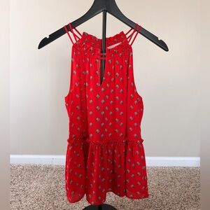 Red Floral Sleeveless Blouse - Size S